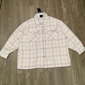 HFX Womens Shirt Jacket Women Size XXL Pink Snap Button Collared Casual Flannel